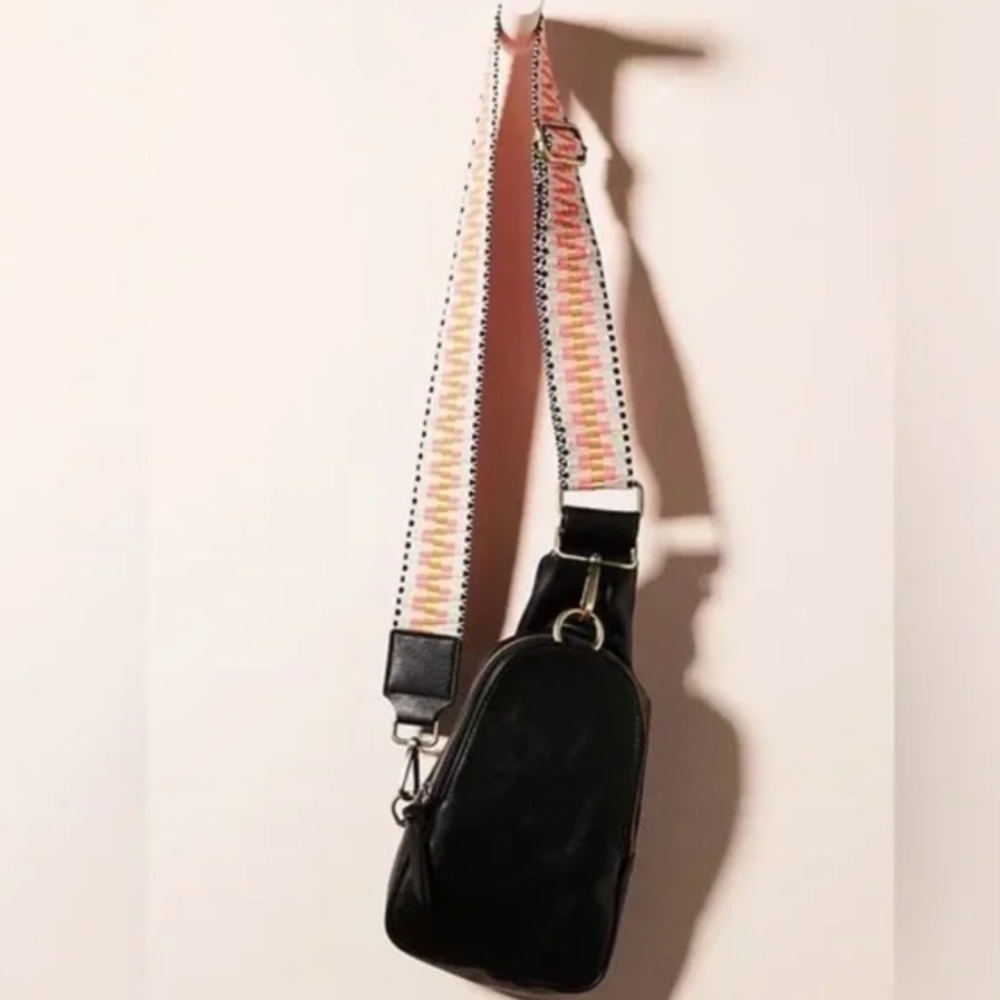 ANTHROPOLOGY Urban Originals Liberty Sling Bag Black/Pink/Orange Guitar - NEW